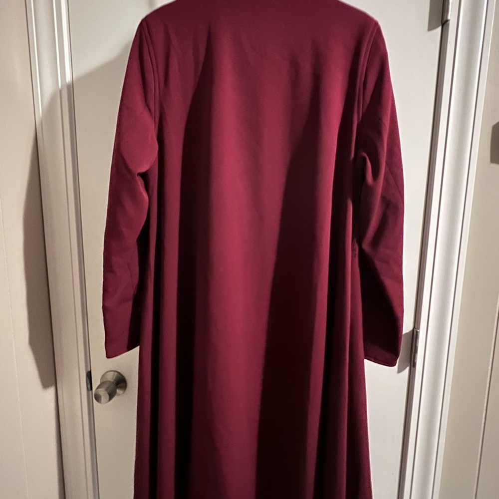 Isaac Mizrahi Burgundy Trench Coat with Gold Buttons - Picture 2 of 8
